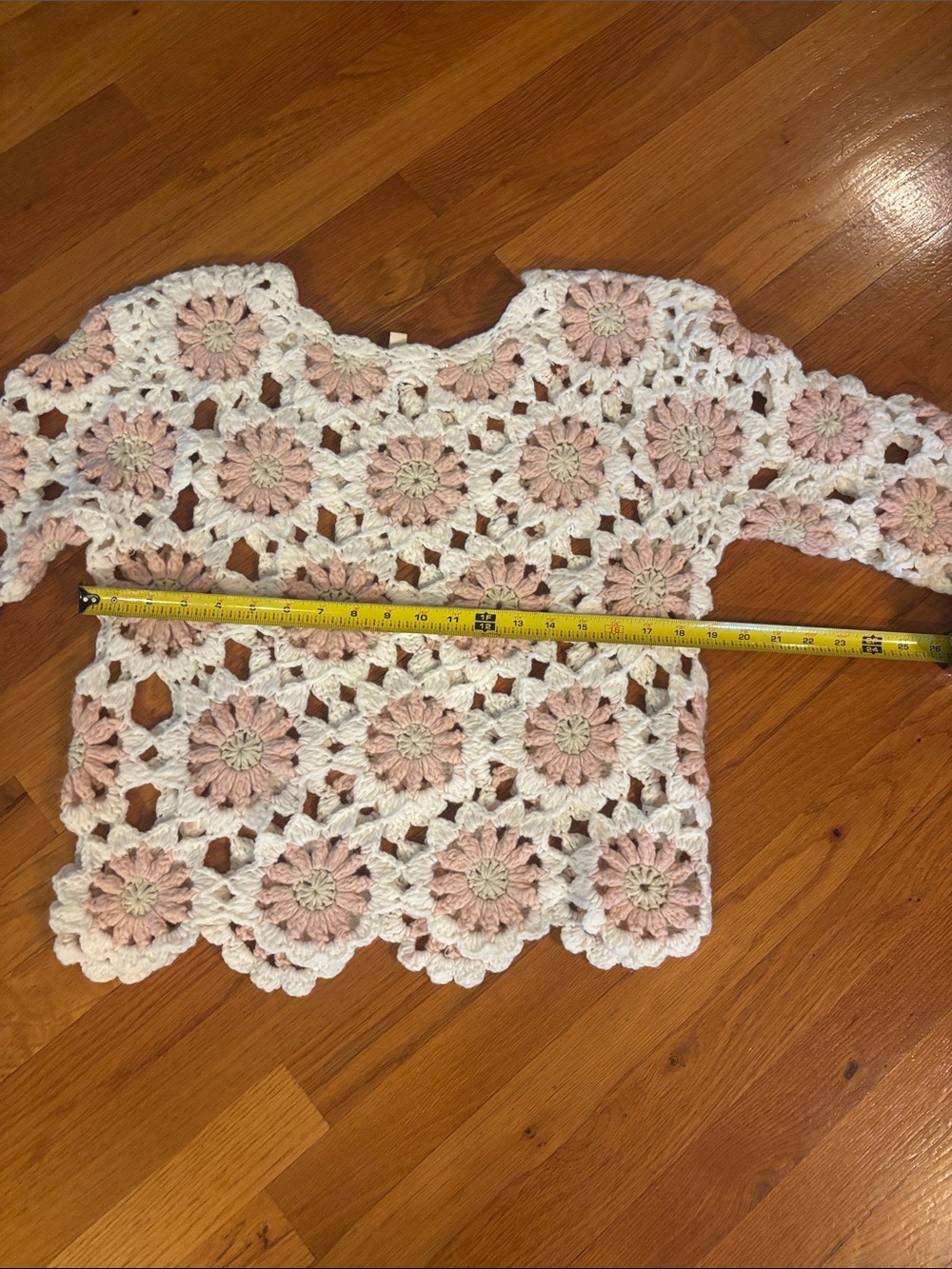 Bibi Granny core Crochet Flower Motif Sweater - Cream & Blush Medium - Picture 4 of 7
